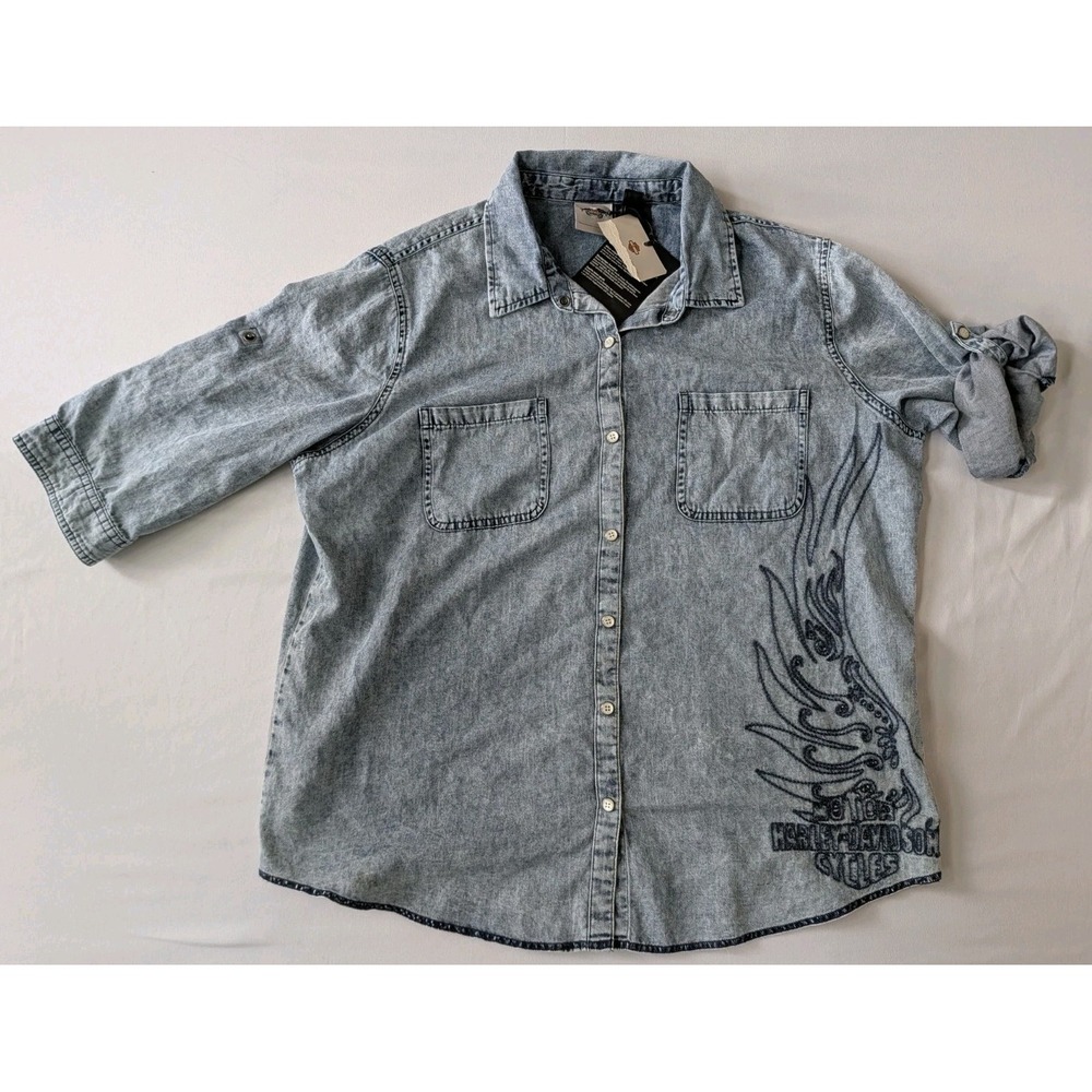 Harley Davidson Women's XL Black Denim Metal Harley Davidson Acid Wash NWT